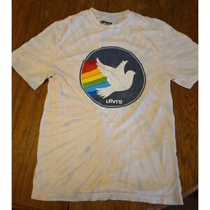 Levi's - Blue tie-dye short sleeve t-shirt rainbow dove graphic, sz M
